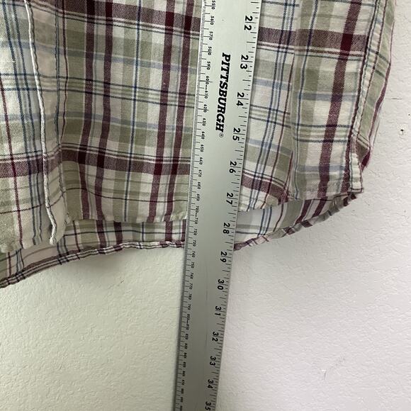Trader Bay Mens Medium Red Plaid Button Up Short Sleeve Relaxed Linen Blend - Picture 4 of 10